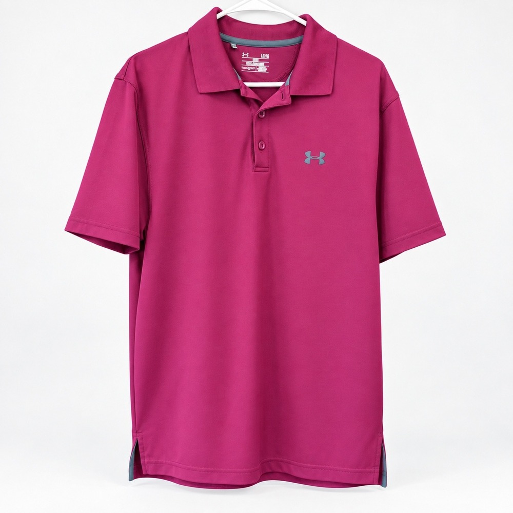 Under Armour HeatGear Loose Fit Polo Shirt Mens Large Pink Short Sleeve Golf Tee